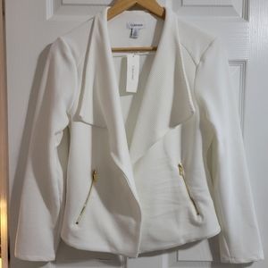 Calvin Klein Cream Ribbed Moto Jacket Gold Hardware L NWT Stretch